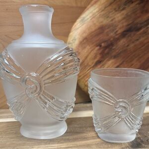 French Art Deco Vintage Frosted Crystal Glass Decanter With Matching Glass Rare